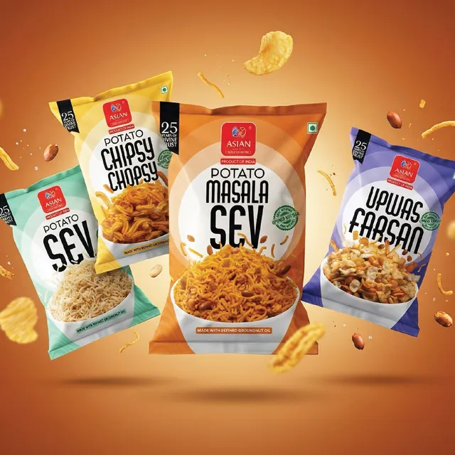 Asian Namkeens snack packaging redesign by Sigil Advertising
