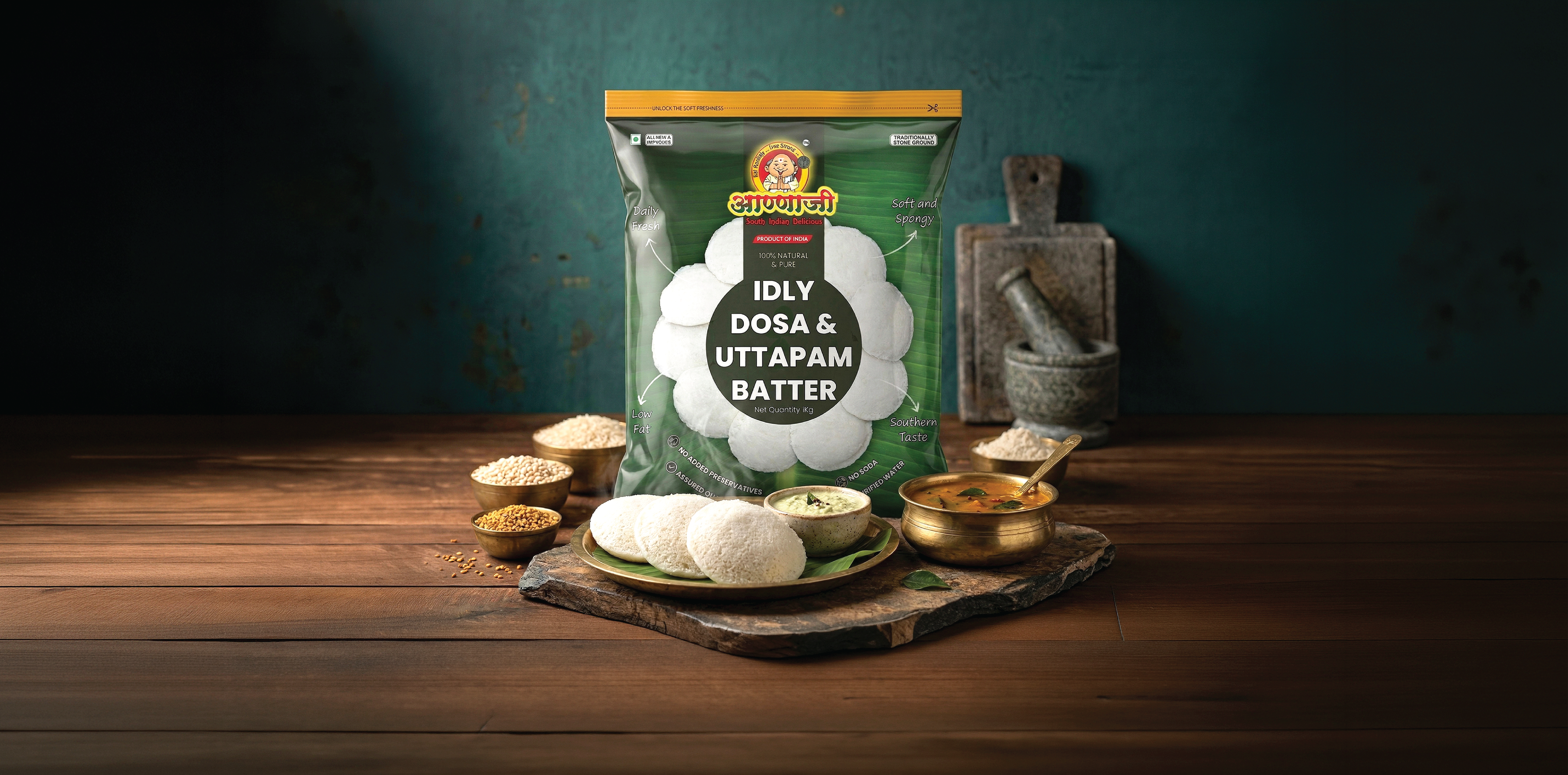 Aannaji idli dosa batter packaging redesign by Sigil Advertising Pune