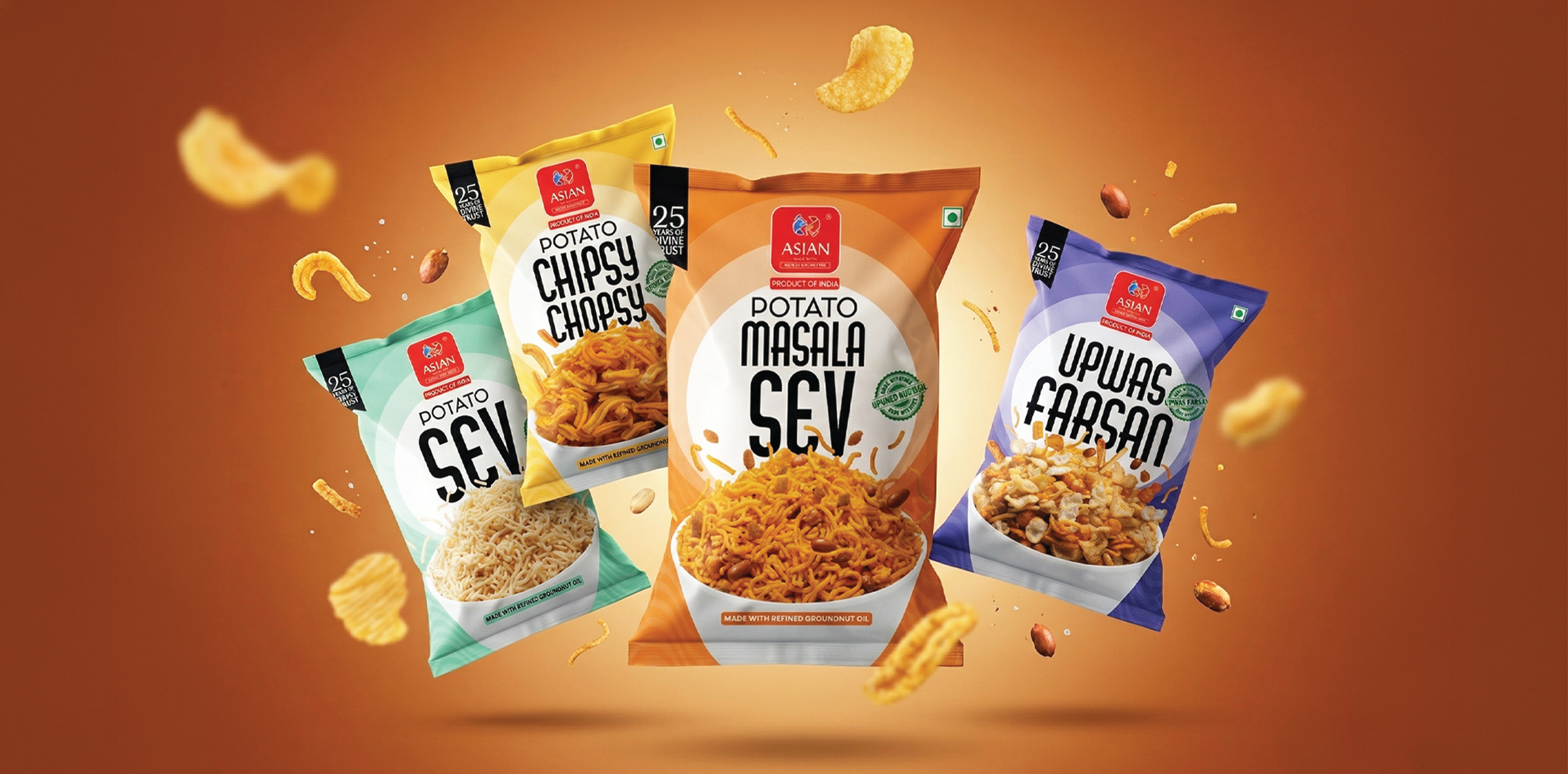 Asian Namkeens packaging redesign by Sigil Advertising Pune